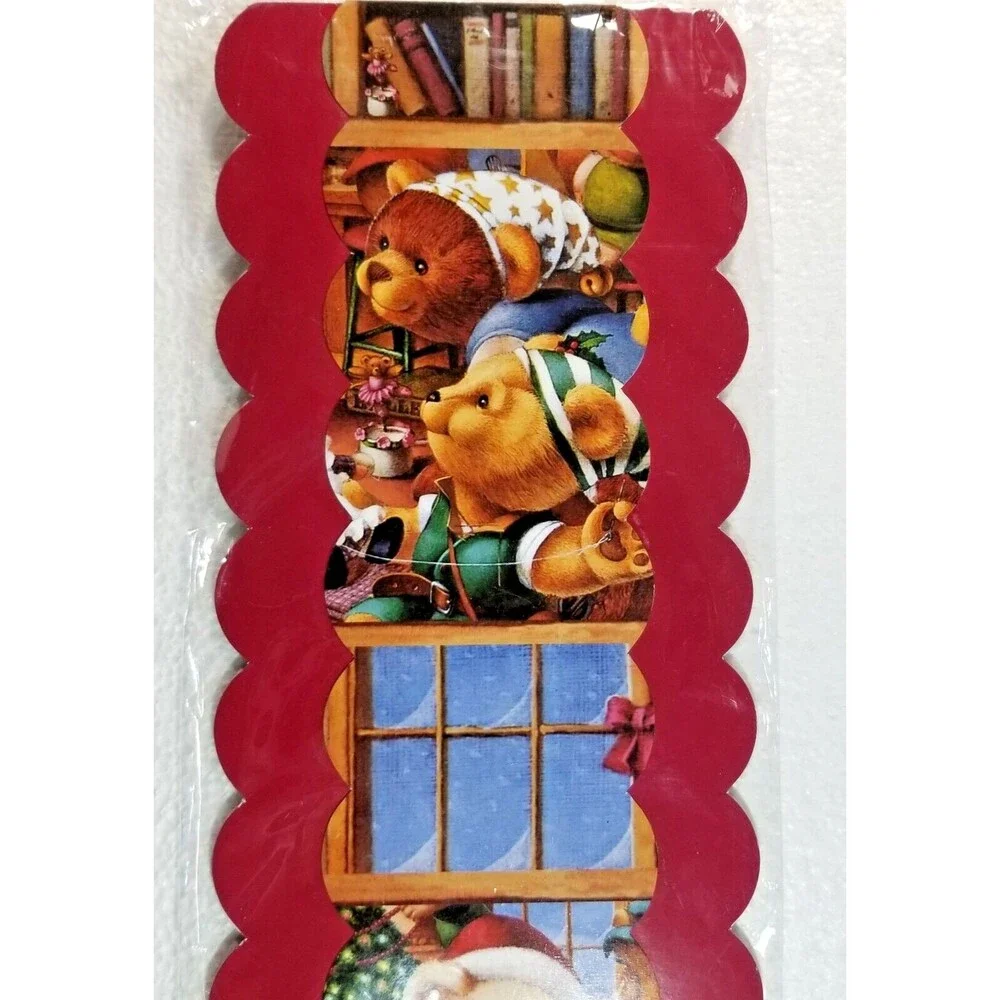 Christmas Holiday Card Holder Hanging Teddy Bear Elves  Scalloped Edges New